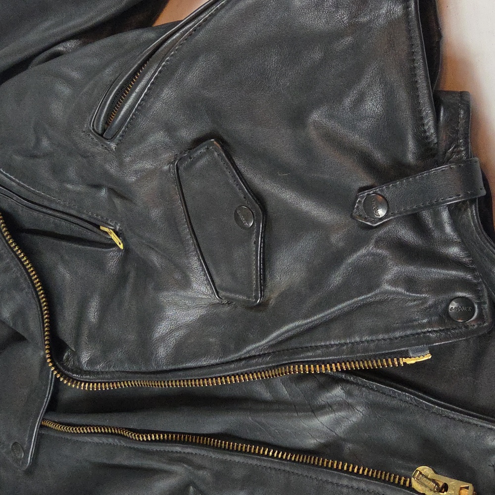 Brooks Black Leather Biker Jacket Coat Womens Size 42 MEDIUM Womans M - Picture 3 of 16